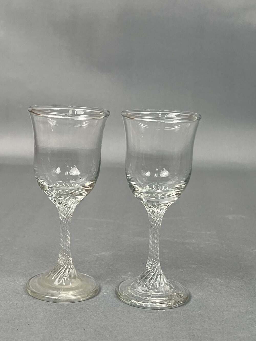 Dema England Renaissance Sherry or Port Glasses with Twisted Stem, Pair